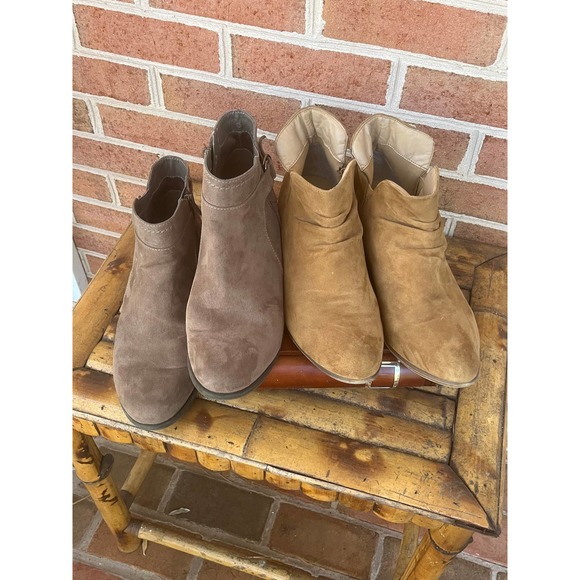 2 Pair Women's Ankle Boots Booties Suede 10 Taupe Tan - Picture 4 of 11